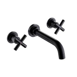 Rousseau Mezclador de lavabo de pared empotrado con caja negra incluida. Cuerpo de latón y cabeza cerámica. Acabado negro. Precio: 177.50000015. SKU: B14845MFAD