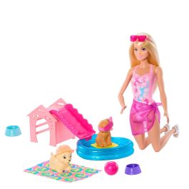 Muñeca Barbie Y Perritos A La Piscina Jbf35 Mattel Muñeca Barbie Y Perritos A La Piscina Jbf35 Mattel
