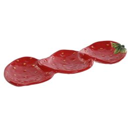 DKD Home Decor Bandeja Moderna de Gres Rojo con Diseño de Fresas 11.5 x 3.2 x 32 cm Apta para Microondas y Lavavajillas