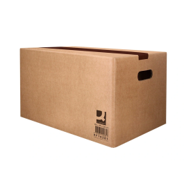 Q-connect Caja para embalar 500x400x300 mm con fondo automático y asas de cartón canal simple 5mm color kraft