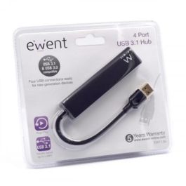 Ewent Hub USB 3.1 Gen1 EW1136 4 Puertos, Compatible con USB 2.0 y 1.1, Negro