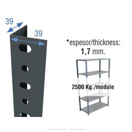 Simon Rack Perfil estantería metálico 39x39mm gris oscuro, capacidad 2500kg, con tornillos