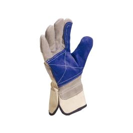 Guantes Deltaplus Docker Serraje Vacuno Reforzado Ideal Para Trabajos Intensivo Color Gris-Azul Talla 10