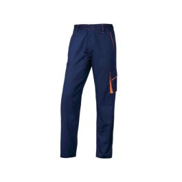 Pantalon De Trabajo Deltaplus Cintura Ajustable 5 Bolsillos Color Azul Naranja Talla 3XL