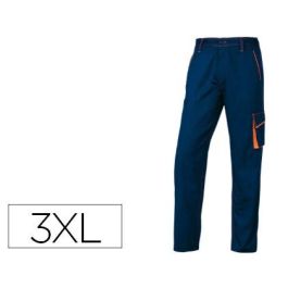 Pantalon De Trabajo Deltaplus Cintura Ajustable 5 Bolsillos Color Azul Naranja Talla 3XL