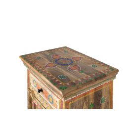 GINER Y COLOMER Mesita de Noche de Madera de Mango con Cajón y Puerta, Pintada a Mano, Multicolor
