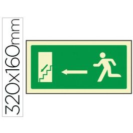 Pictograma Syssa Señal De Salida Emergencia Izquierda Escalera Bajando En Pvc Fotoluminiscente 320x160 mm