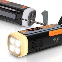 Adler AD 1920 Radio de Emergencia Solar Manivela Bluetooth Powerbank 4500 mAh Linterna LED 4W FM AM SW