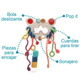 KioKids Juguete Actividades Sensoriales y Motoras para Cuna/Carrito - Silicona y ABS +10 meses - Multicolor con Bola Deslizante y Formas