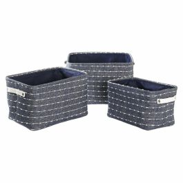 DKD Home Decor Set de 3 Cestas Decorativas de Almacenamiento de Poliester - Azul Marino y Blanco - Dimensiones 28x25x38 cm