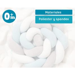 KioKids Trenza Protectora Acolchada para Cuna y Cama, Chichonera Bebé Antigolpes, Azul y Gris, 1,50 metros