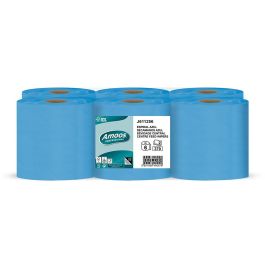 Papel Secamanos Amoos 2 Capas Professional 200 mm X 125 Mt Color Azul Paquete De 6 Rollos