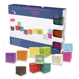Tachan Set de 12 Cubos de Goma para Apilar y Construir, con Números, Colores y Relieves, Aprendizaje para Bebés +6 Meses
