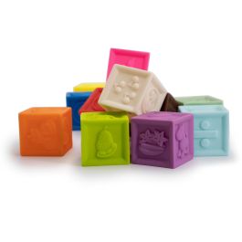 Tachan Set de 12 Cubos de Goma para Apilar y Construir, con Números, Colores y Relieves, Aprendizaje para Bebés +6 Meses
