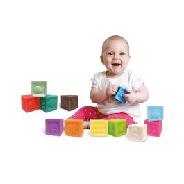 Tachan Set de 12 Cubos de Goma para Apilar y Construir, con Números, Colores y Relieves, Aprendizaje para Bebés +6 Meses