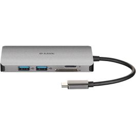 D-Link DUB-M810 Docking Station Hub USB-C con HDMI 4K, Gigabit Ethernet, Lector SD/microSD, 3x USB 3.0 y USB-C Power Delivery 100W Gris