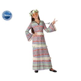 Disfraz Hippie Niña Infantil 5-6 Años Vestido Multicolor Estampado Psicodélico de Poliéster para Carnaval y Fiestas Escolares