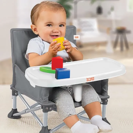 Bright Starts BRI17198 Asiento Elevador Compacto y Plegable Pop 'N Sit con Tableta Extraíble, Ultracompacto, Bolsa de Transporte Incluida