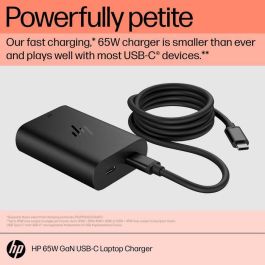 HP 65W GaN USB-C Cargador para portátil, Potencia Compacta con Doble Puerto para Carga Rápida
