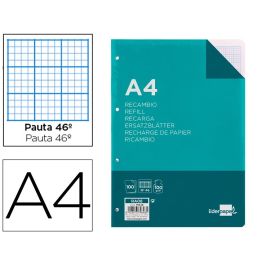 Recambio Liderpapel A4 100 Hojas 100 gr-M2 Rayado Nº 46 4 Taladros 24 unidades