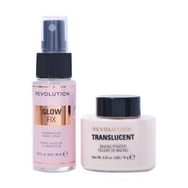 Revolution Make Up Dúo de Fijadores de Maquillaje Iluminador Estuche 2 pz - Polvo y Spray Glow Fix Vegano