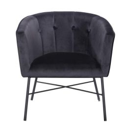 Sillón ELIOTT - con patas de metal - Terciopelo negro - L 68 x P 59 x H 72 cm