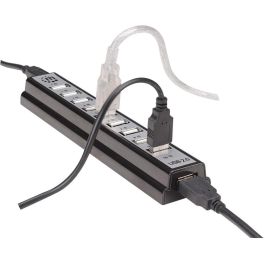 MANHATTAN Hub USB 2.0 de Escritorio 10 Puertos, Alta Velocidad 480 Mbit/s, Color Negro y Plata