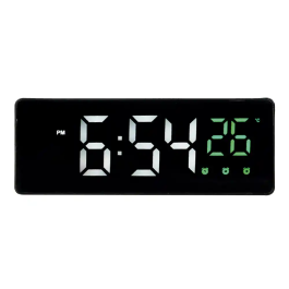 Q-connect Reloj Digital Sobremesa con Temperatura, 3 Alarmas y Control de Voz, 160x60x25mm