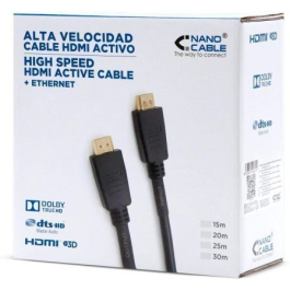 Nanocable 10.15.1815 Cable HDMI 1.4 Macho a Macho 15m Negro Alta Velocidad Ethernet 4K 3D Repetidor Oro 24K Nanocable 10.15.1815 Cable HDMI 1.4 Macho a Macho 15m Negro Alta Velocidad Ethernet 4K 3D Repetidor Oro 24K