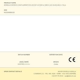 Edm Bombilla Esferica con Filamento de Led E27 4W 500 lm 3200K Luz Calida Ø4,5 x 7,8 cm