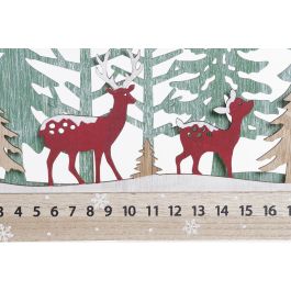 DKD Home Decor Calendario de Adviento Navidad Alpina con Reno de Madera, Verde Rojo Natural, 40x22x4 cm, Pack 4 Unidades