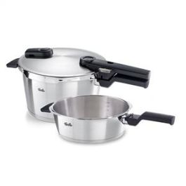 Fissler 60241011000/0 Vitaquick Premium Set de 2 Ollas 2,5 + 4,5 Litros 22 cm, Acero Inoxidable, Base Supertérmica, Apto para Inducción