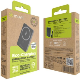 Muvit For Change MCCHP0010 Power Bank 10000mAh 20W Wireless Negra con Cable USB Tipo-C