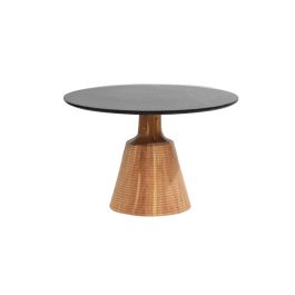 DKD Home Decor Mesa Comedor Cuadrada Moderna de Madera Acacia Natural y Tapa de Mármol Negro 115x115x76 cm Desmontable