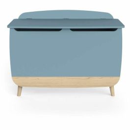 Caja para juguetes - FIRMIANA - Estilo escandinavo - Azul tormenta y madera natural - 82,4 x 39,1 x 58,9 cm - DEMEYERE