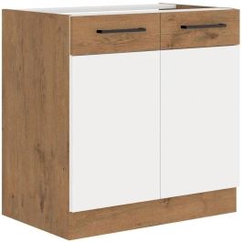 ROCK - Mueble bajo - Melamina roble Lancelot y decoración Blanco - 80 cm - 2 puertas batientes Precio: 137.98999962. SKU: B185ZHWZN8