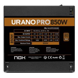 NOX Fuente Alimentación Urano PRO 750W NXURPRO750BZWH 80+ Bronze ATX PFC Activo 12cm