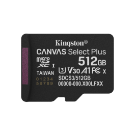 Kingston SDCS3/512GB Tarjeta microSDXC 512GB Canvas Select Plus Gen3 150MB/s A1 U3 V30 para Android + Adaptador SD Kingston SDCS3/512GB Tarjeta microSDXC 512GB Canvas Select Plus Gen3 150MB/s A1 U3 V30 para Android + Adaptador SD