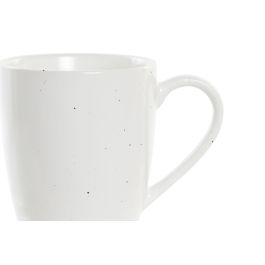 DKD Home Decor Mug Scandi Set de 4 Blanco Natural de Gres y Rubberwood 300ml Apto Microondas Lavavajillas