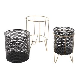 DKD Home Decor Macetero Loft Negro Dorado Metal Set de 2 Unidades 36 x 58 x 36 cm