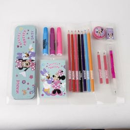 Cerdá Set de Papelería para Colorear y Dibujar de Minnie Rosa para Niños y Niñas +3 Años, Incluye Artículos Esenciales, 8x24x8 cm