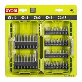 Ryobi Caja a Prueba de Golpes con 48 Accesorios de Atornillado: 32 Puntas 25mm, 15 Puntas 50mm SL/PH/PZ/HEX/T y Portapuntas