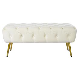 DKD Home Decor Descalzadora Glam Crema Dorado, Banqueta Poliéster y Metal, Ancho 103cm Profundidad 46cm Alto 42cm, Altura Asiento 42cm Desmontable DKD Home Decor Descalzadora Glam Crema Dorado, Banqueta Poliéster y Metal, Ancho 103cm Profundidad 46cm Alto 42cm, Altura Asiento 42cm Desmontable