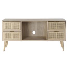 DKD Home Decor Mueble TV Scandi Rejilla Natural Dorado 120 x 60 x 42 cm
