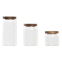 DKD Home Decor Bote Basicos Transparente Natural Vidrio Borosilicato Acacia Set 3 Piezas 10x20x10cm 1L/700ml Precio: 12.79000008. SKU: B18CTPZ24V