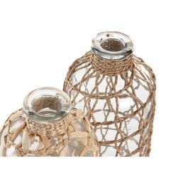 DKD Home Decor Jarrón Mediterráneo de Cristal y Fibra Transparente Marrón Claro 12x12x33 cm 2.5 L (Juego de 2 Unidades)