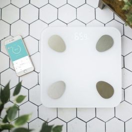 Livoo DOM428 Báscula de Baño Conectada Smart, 13 Indicadores Corporales (IMC, Masa Grasa, Ósea), Vidrio Templado, Pesa hasta 180 kg con App.