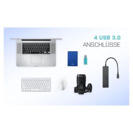 i-tec ADVANCE Series HUB - Concentrador USB-C Delgado con 4 Puertos USB 3.0 para Portátil, MacBook, Tableta y Dispositivos con conector USB-C o Thunderbolt 3