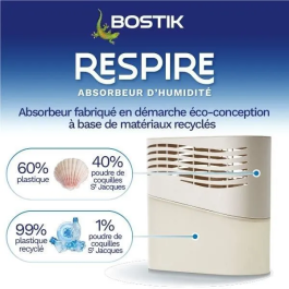 Bostik BOS1690994412360 Absorbente de Humedad Respira Hasta 25 m² 2 Recambios sin Perfume 2 x 250 g