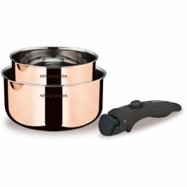 Arthur Martin AM720GT Set de 2 Cacerolas 16cm y 20cm con Mango Extraíble, 3 Capas Triple Acción, Compatible Inducción y Todas las Fuentes de Calor